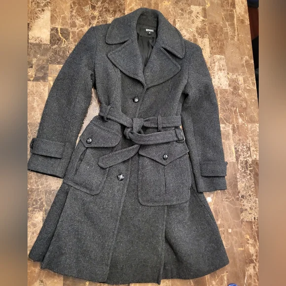 DKNY Womens Wool Blend Tie Belt Trench -EUC - Picture 2 of 4